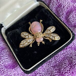 Gold and Pink Crystal Bee Brooch